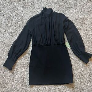 H&M Black Pleated Sheath Dress with Bishop Sleeves Size M NWT